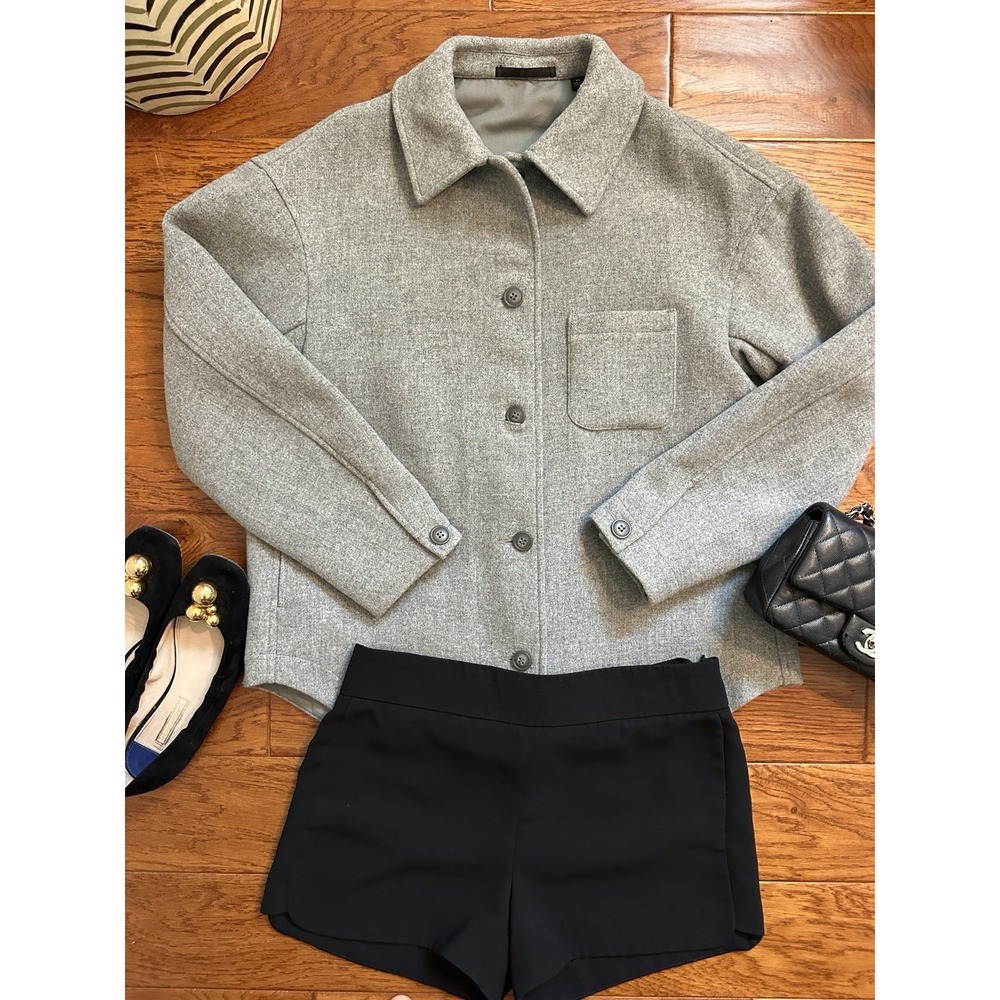 Uniqlo Womens Grey Wool Like Brushed Shirt Jacket Shacket Boxy Coat 469905